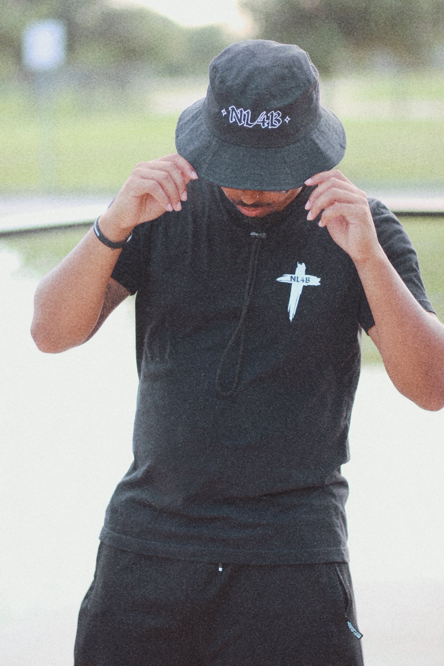 NL4B Stylish T-Shirt Cross On Front (Black Shirt White Logo)