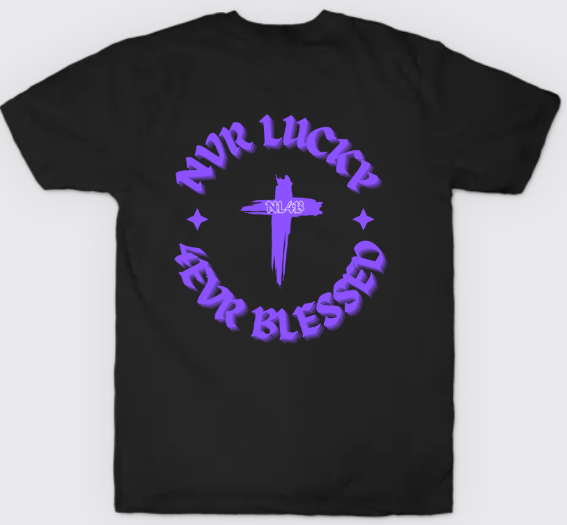 NL4B Stylish T-Shirt Cross On Back (Black Shirt Purple Logo)