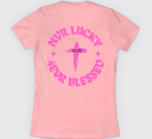 NL4B Stylish T-Shirt Cross On Back (Pink Shirt Pink Logo)