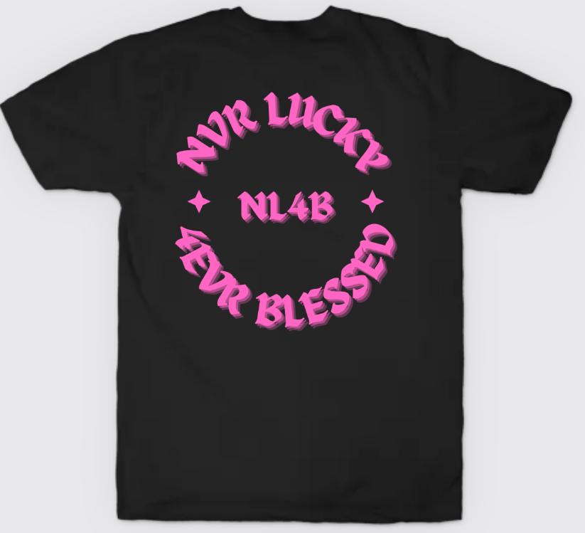 NL4B Stylish T-Shirt Cross On Front (Black Shirt Pink Logo)