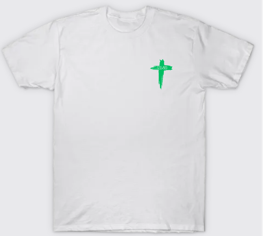 Limited Edition NL4B Stylish T-Shirt Cross On Front (White Shirt Green Logo)