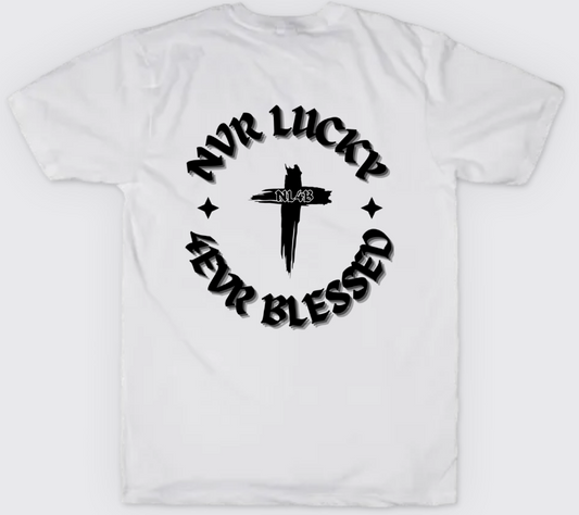 NL4B Stylish T-Shirt Cross On Back (White Shirt Black Logo)