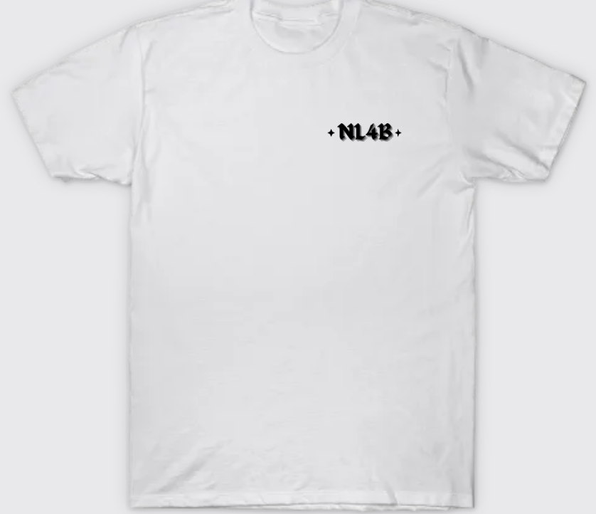 NL4B Stylish T-Shirt Cross On Back (White Shirt Black Logo)
