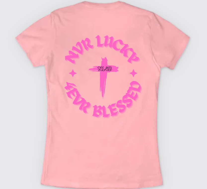 NL4B Stylish T-Shirt Cross On Back (Pink Shirt Pink Logo)