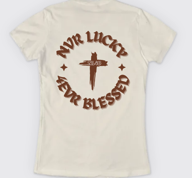 NL4B Stylish T-Shirt Cross On Back (Natural Shirt Brown Logo)