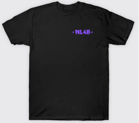 NL4B Stylish T-Shirt Cross On Back (Black Shirt Purple Logo)