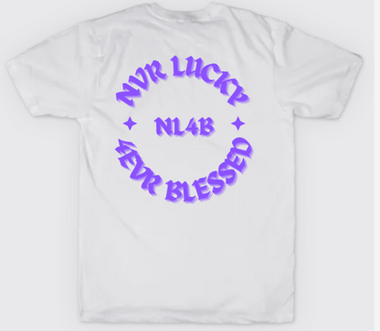 NL4B Stylish T-Shirt Cross On Front (White Shirt Purple Logo)