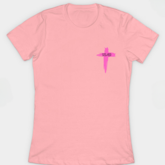 NL4B Stylish T-Shirt Cross On Front (Pink Shirt Pink Logo)