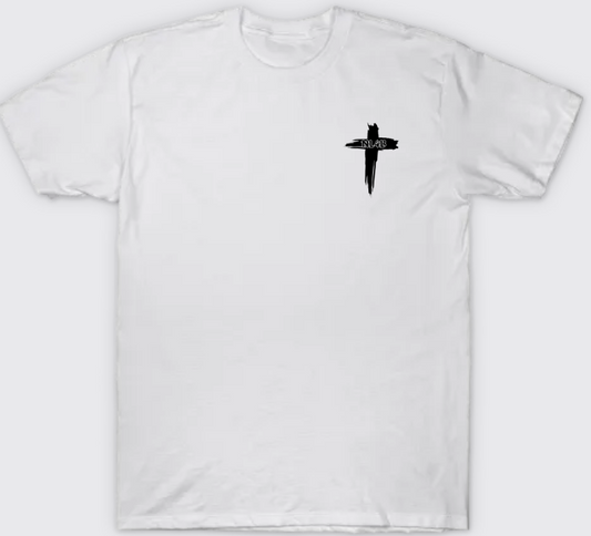 NL4B Stylish T-Shirt Cross On Front (White Shirt Black Logo)