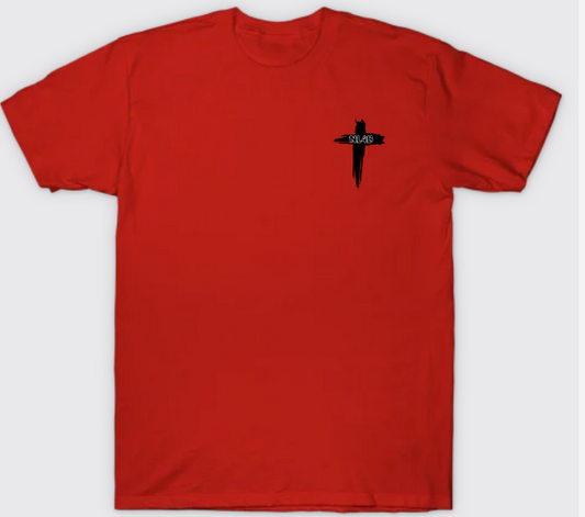 NL4B Stylish T-Shirt Cross On Front (Red Shirt Black Logo)