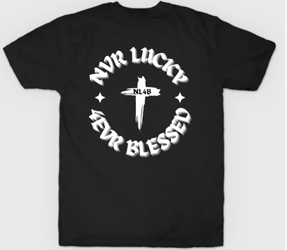 NL4B Stylish T-Shirt Cross On Back (Black Shirt White Logo)