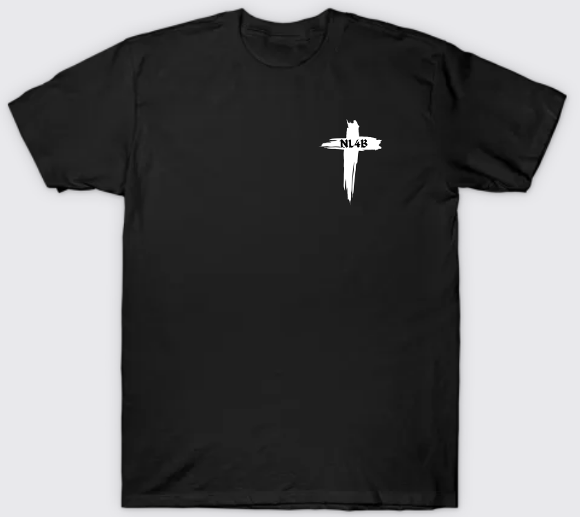 NL4B Stylish T-Shirt Cross On Front (Black Shirt White Logo)