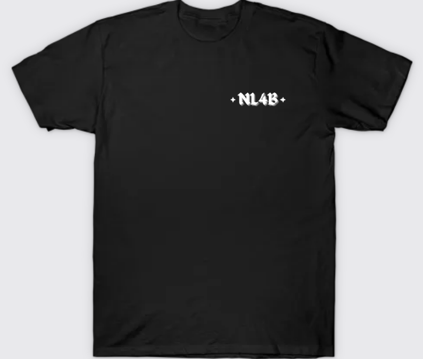 NL4B Stylish T-Shirt Cross On Back (Black Shirt White Logo)